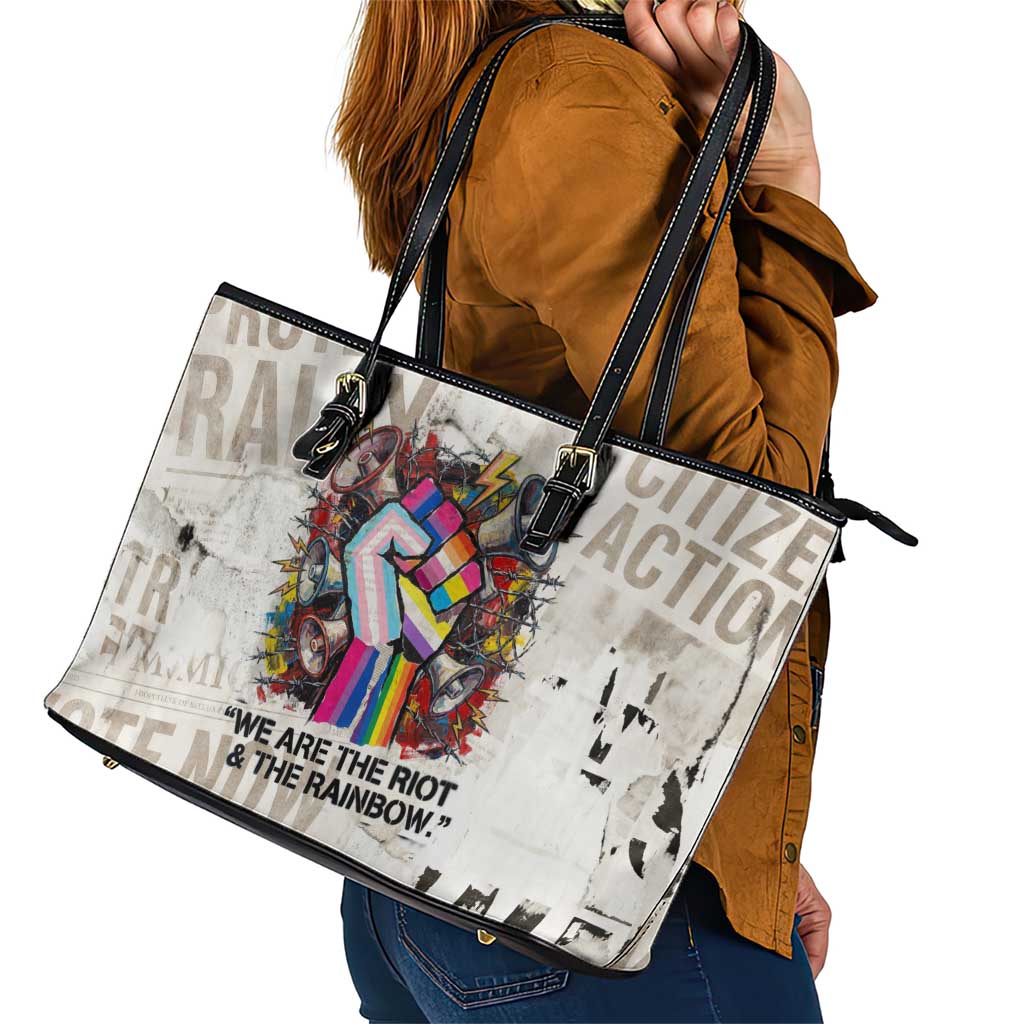 Loud & Proud Leather Tote Bag Riot and the Rainbow Protest Art