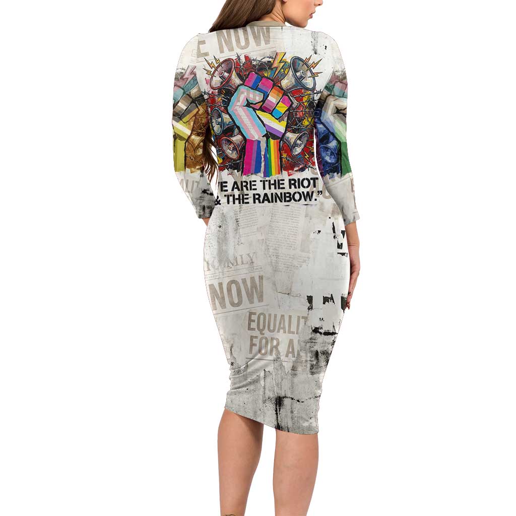 Loud & Proud Long Sleeve Bodycon Dress Riot and the Rainbow Protest Art