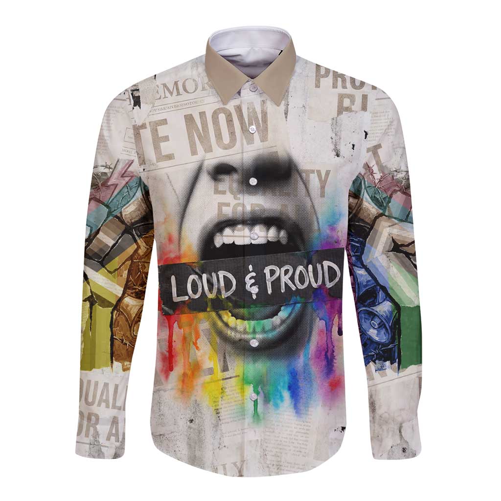 Loud & Proud Long Sleeve Button Shirt Riot and the Rainbow Protest Art
