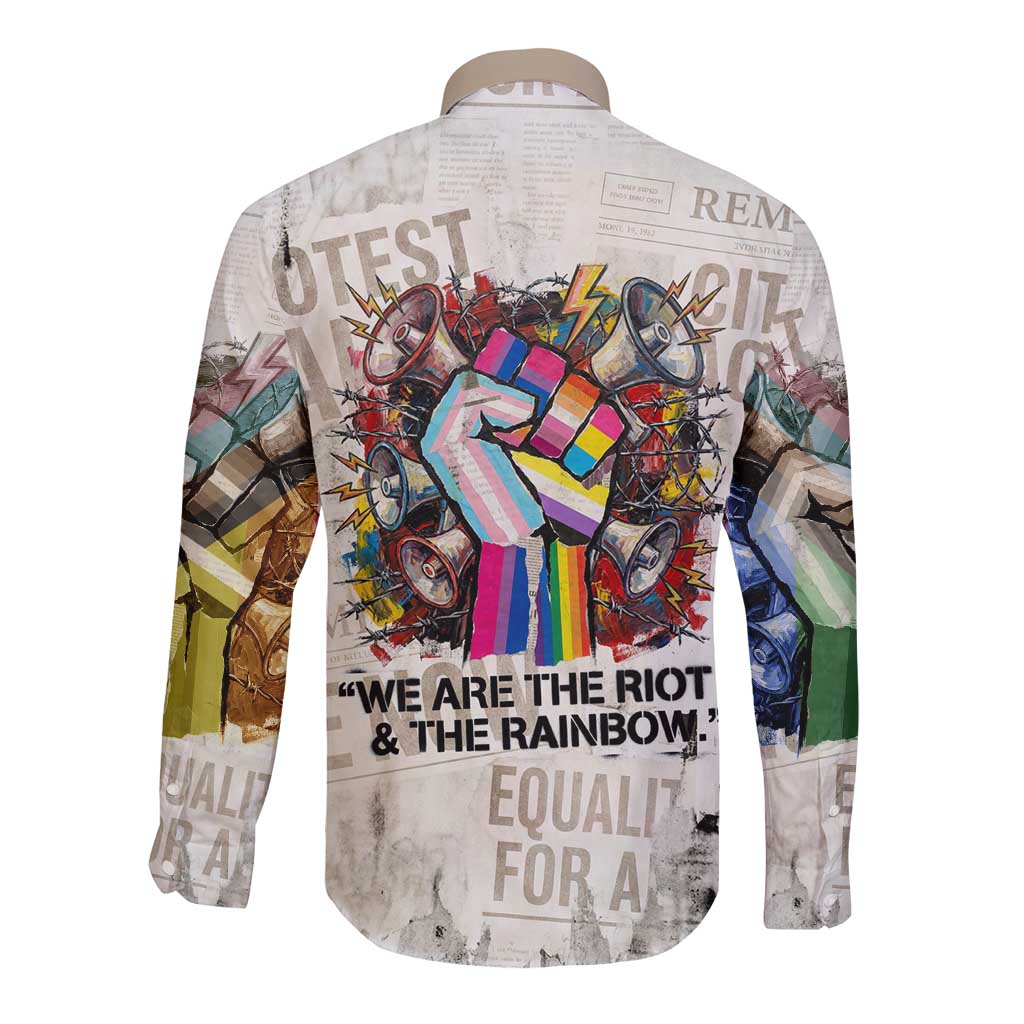 Loud & Proud Long Sleeve Button Shirt Riot and the Rainbow Protest Art