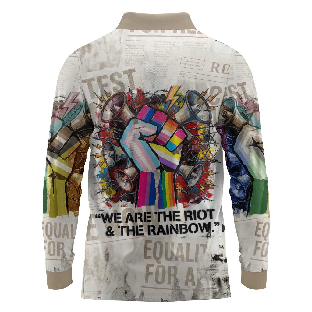 Loud & Proud Long Sleeve Polo Shirt Riot and the Rainbow Protest Art