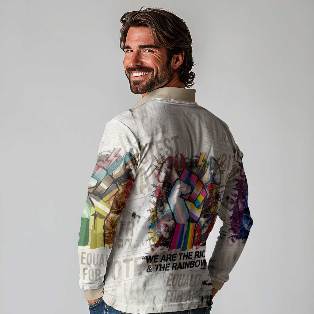 Loud & Proud Long Sleeve Polo Shirt Riot and the Rainbow Protest Art