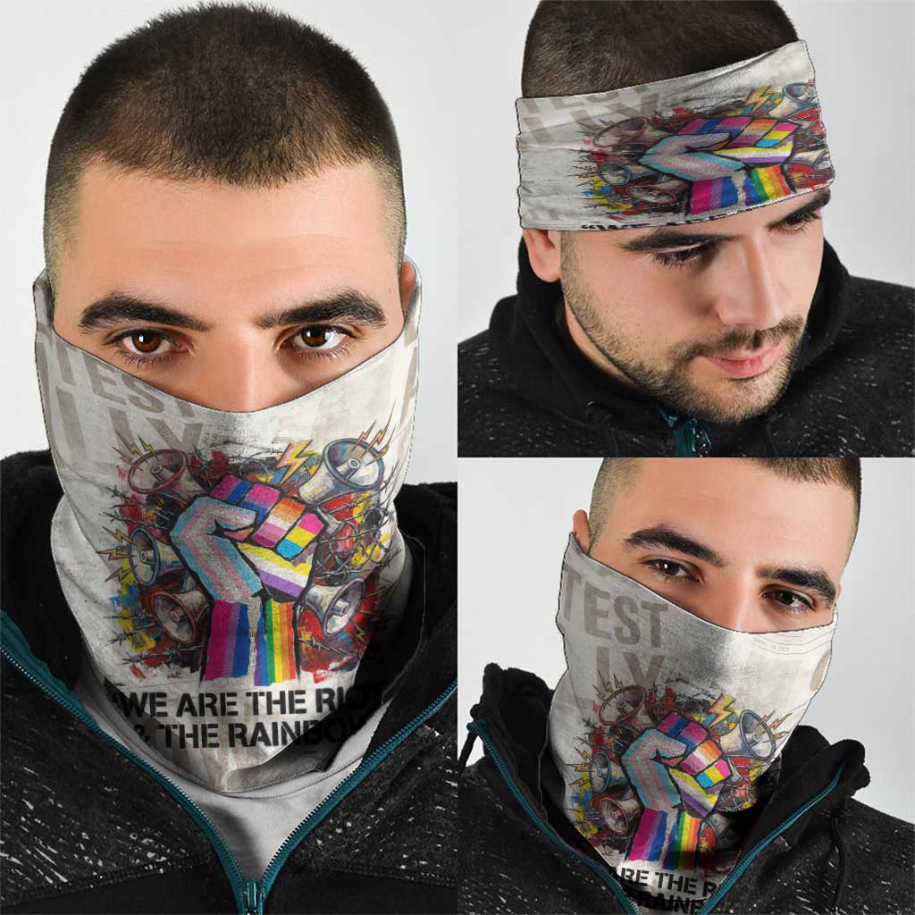 Loud & Proud Neck Gaiter Riot and the Rainbow Protest Art
