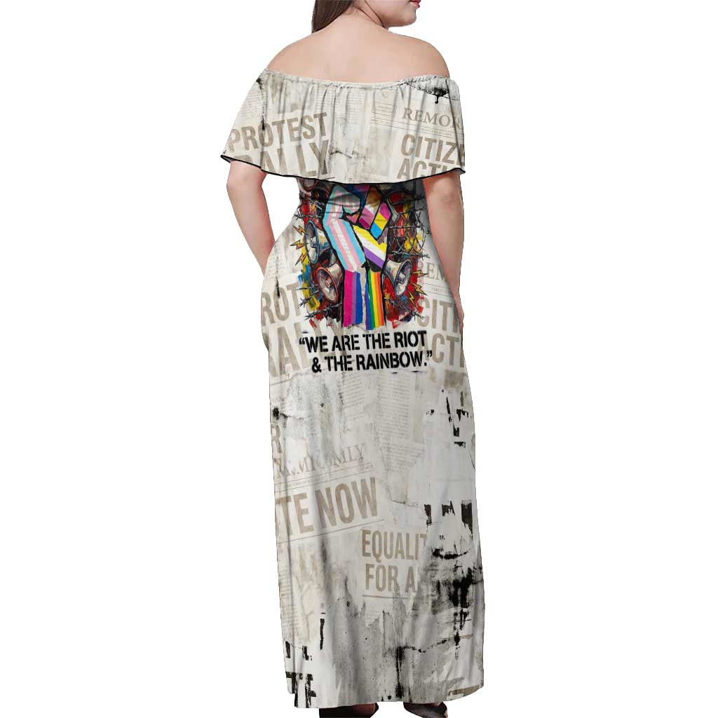 Loud & Proud Off Shoulder Maxi Dress Riot and the Rainbow Protest Art