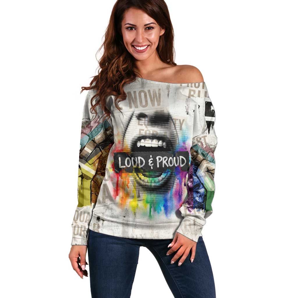 Loud & Proud Off Shoulder Sweater Riot and the Rainbow Protest Art