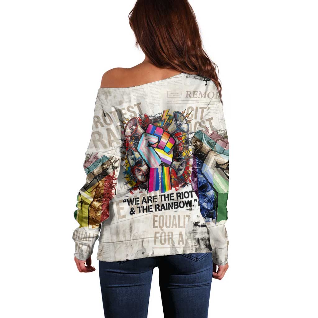 Loud & Proud Off Shoulder Sweater Riot and the Rainbow Protest Art