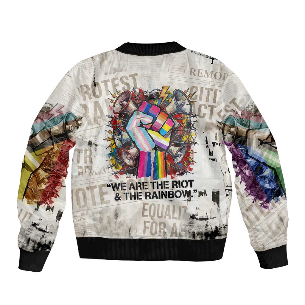 Loud & Proud Sleeve Zip Bomber Jacket Riot and the Rainbow Protest Art