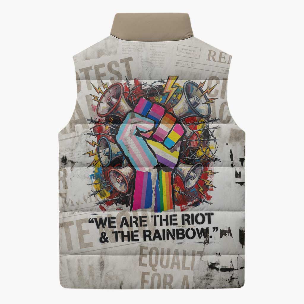 Loud & Proud Sleeveless Puffer Jacket Riot and the Rainbow Protest Art