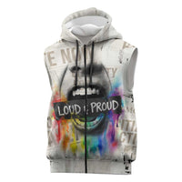 Loud & Proud Sleeveless Zip Hoodie Riot and the Rainbow Protest Art