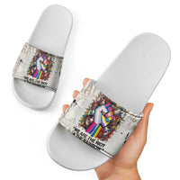 Loud & Proud Slide Sandals Riot and the Rainbow Protest Art