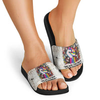 Loud & Proud Slide Sandals Riot and the Rainbow Protest Art