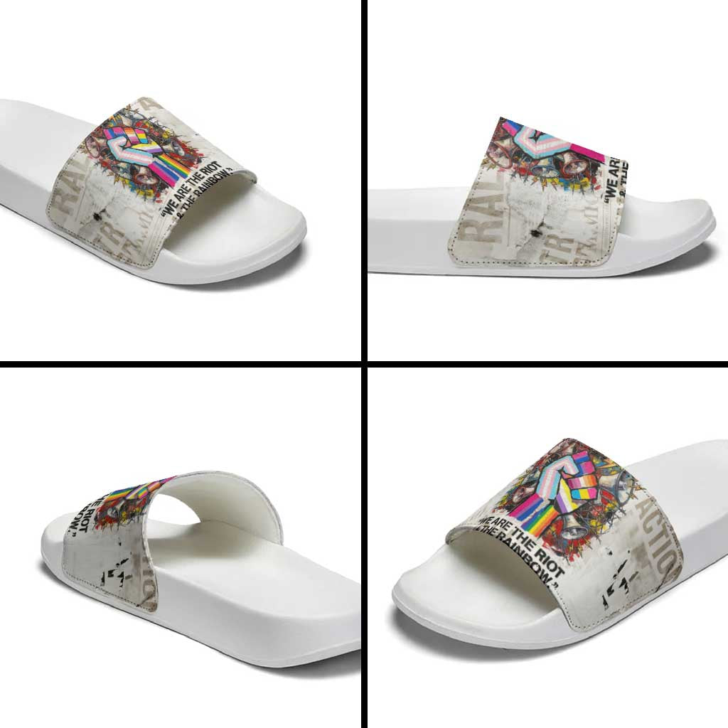 Loud & Proud Slide Sandals Riot and the Rainbow Protest Art