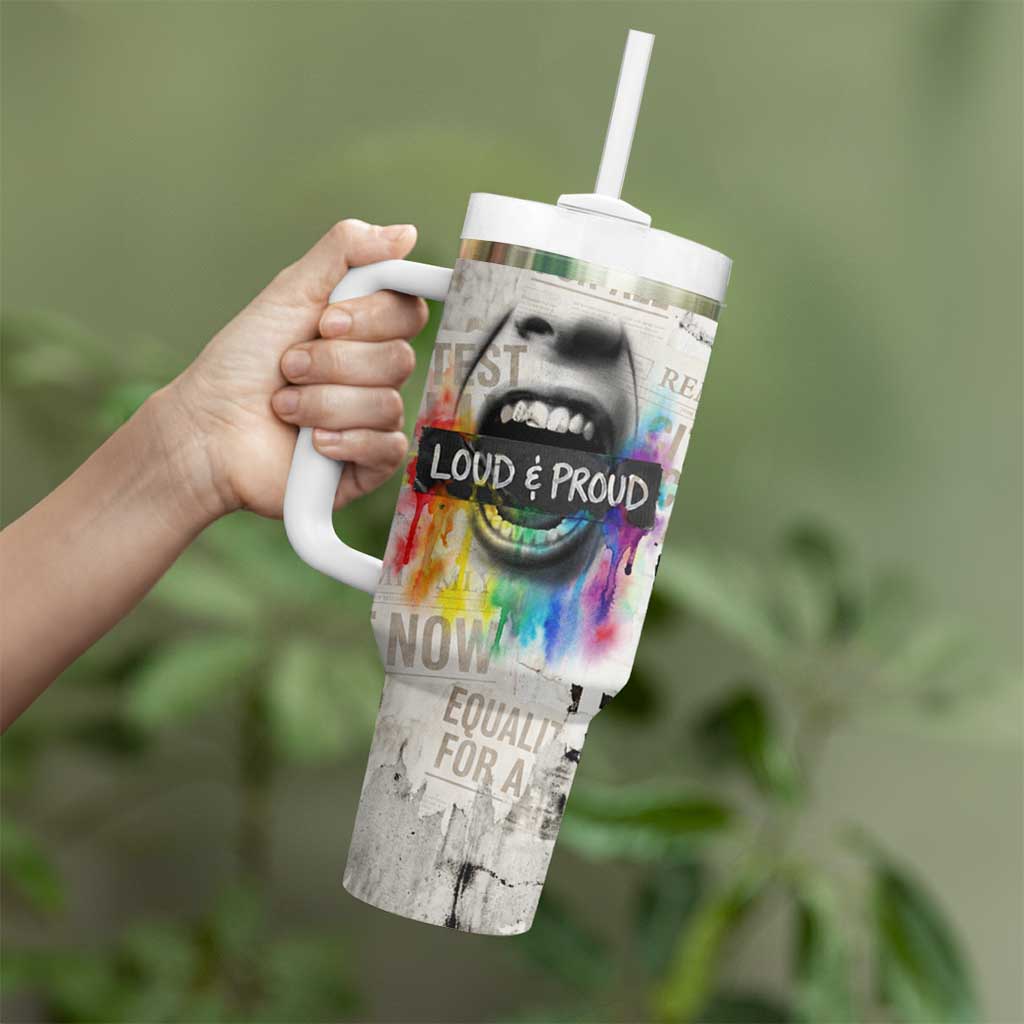 Loud & Proud Tumbler With Handle Riot and the Rainbow Protest Art