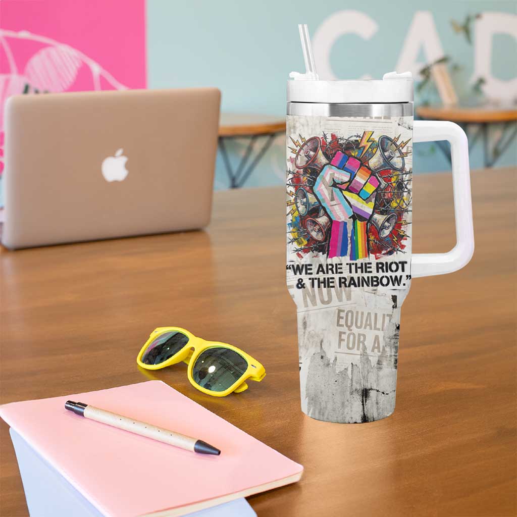 Loud & Proud Tumbler With Handle Riot and the Rainbow Protest Art