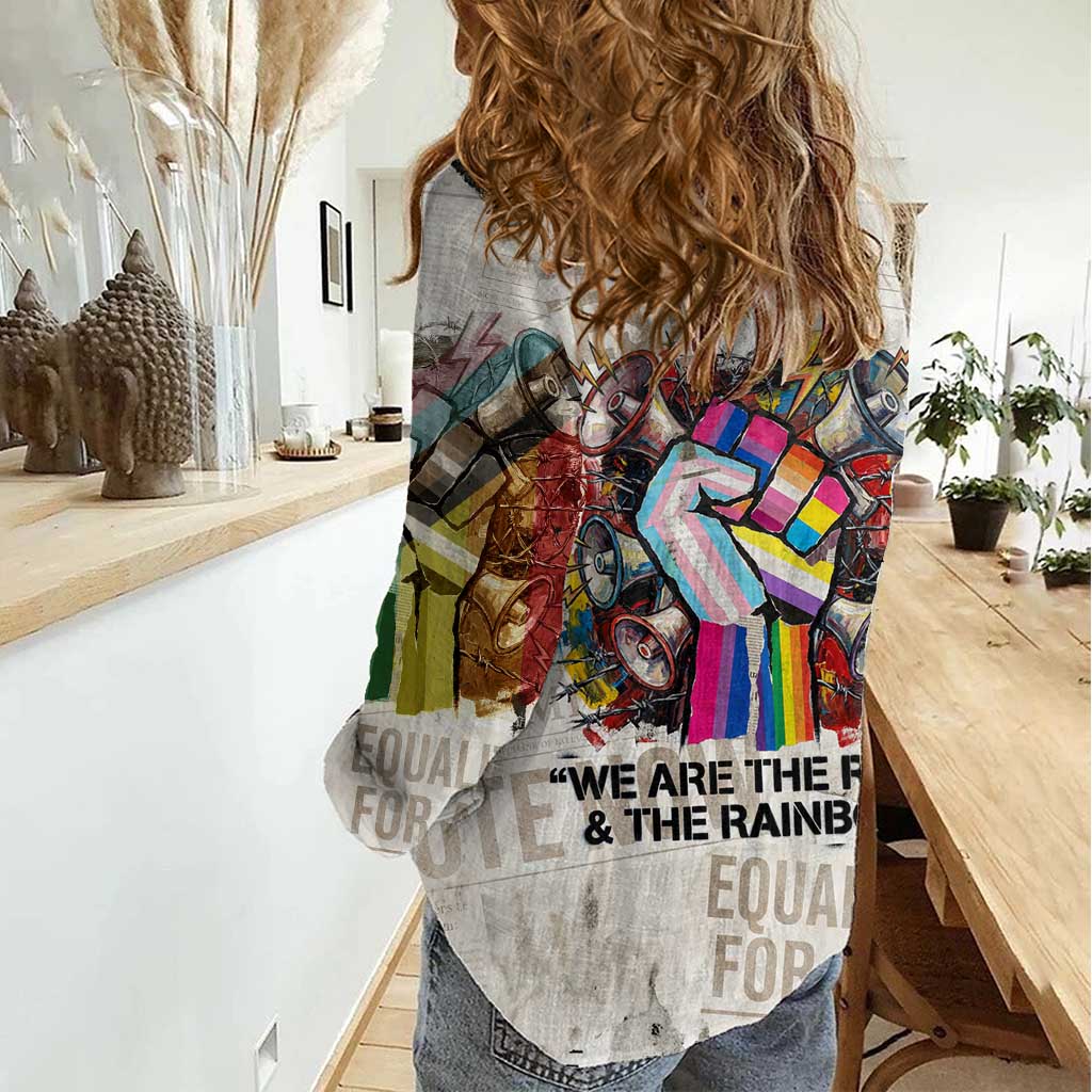 Loud & Proud Women Casual Shirt Riot and the Rainbow Protest Art