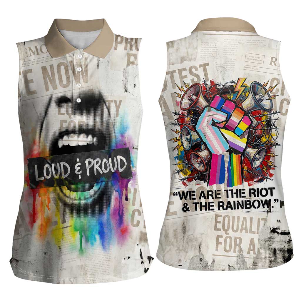 Loud & Proud Women Sleeveless Polo Shirt Riot and the Rainbow Protest Art
