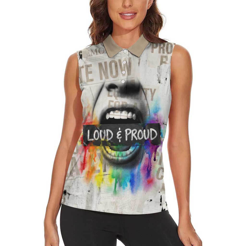 Loud & Proud Women Sleeveless Polo Shirt Riot and the Rainbow Protest Art