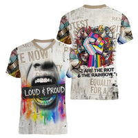 Loud & Proud Women V-Neck T-Shirt Riot and the Rainbow Protest Art