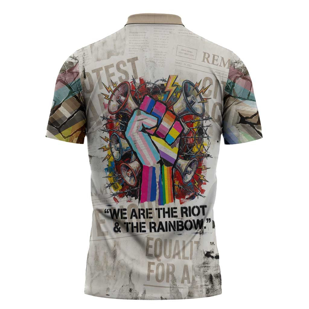Loud & Proud Zipper Polo Shirt Riot and the Rainbow Protest Art