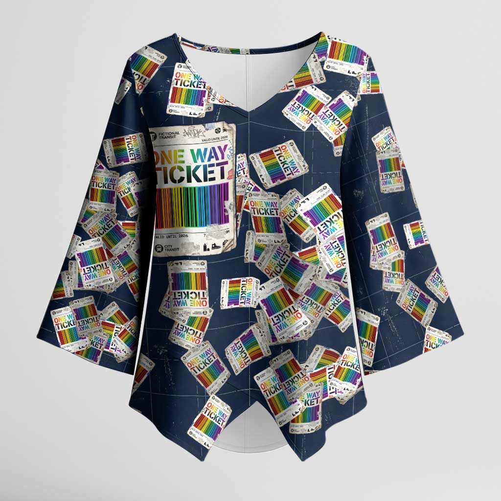 One Way Ticket Kimono Sleeve Blouse Your Journey, Your Path, No Wrong Turns