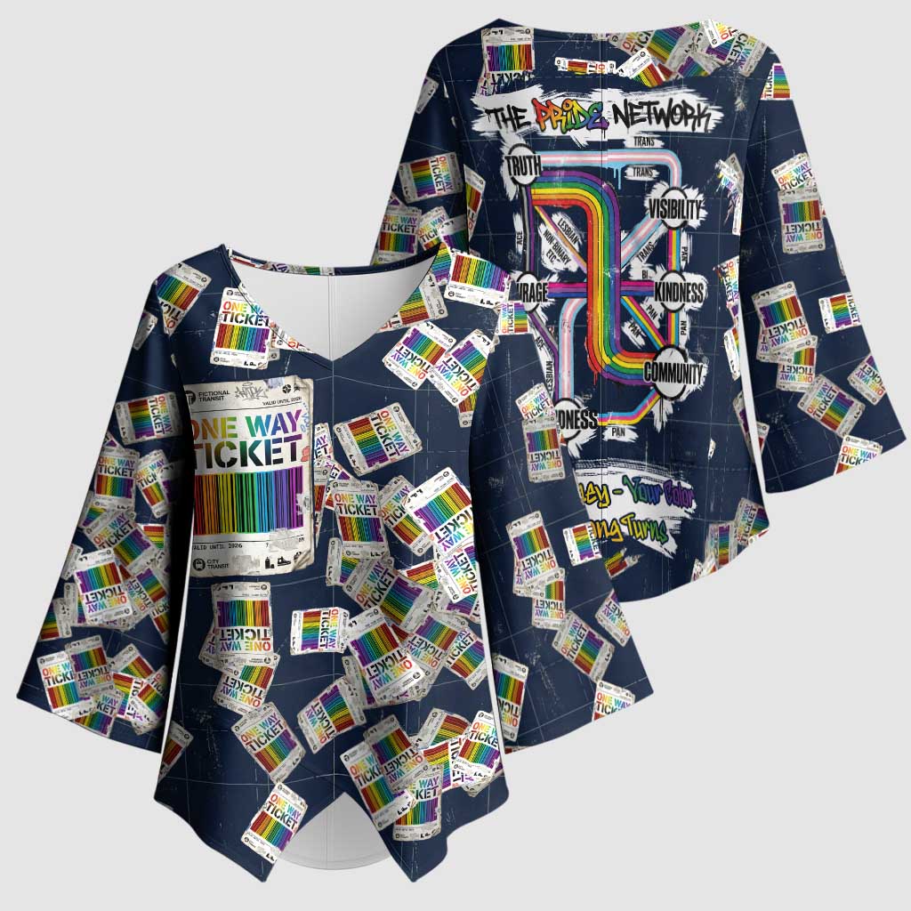 One Way Ticket Kimono Sleeve Blouse Your Journey, Your Path, No Wrong Turns