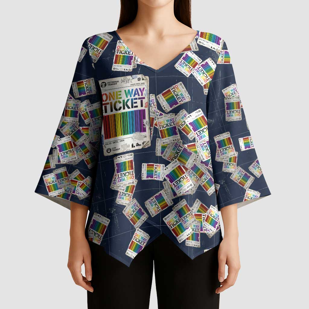 One Way Ticket Kimono Sleeve Blouse Your Journey, Your Path, No Wrong Turns
