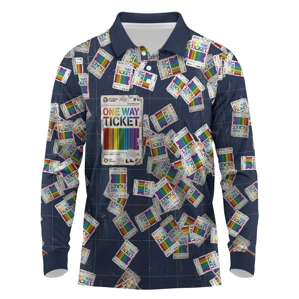 One Way Ticket Long Sleeve Polo Shirt Your Journey, Your Path, No Wrong Turns