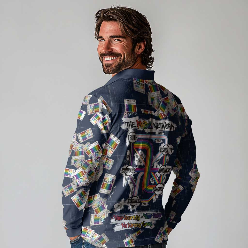 One Way Ticket Long Sleeve Polo Shirt Your Journey, Your Path, No Wrong Turns