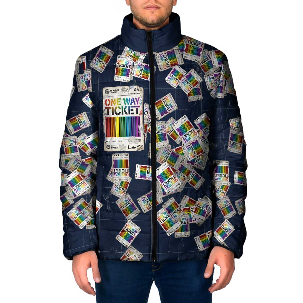 One Way Ticket Padded Jacket Your Journey, Your Path, No Wrong Turns