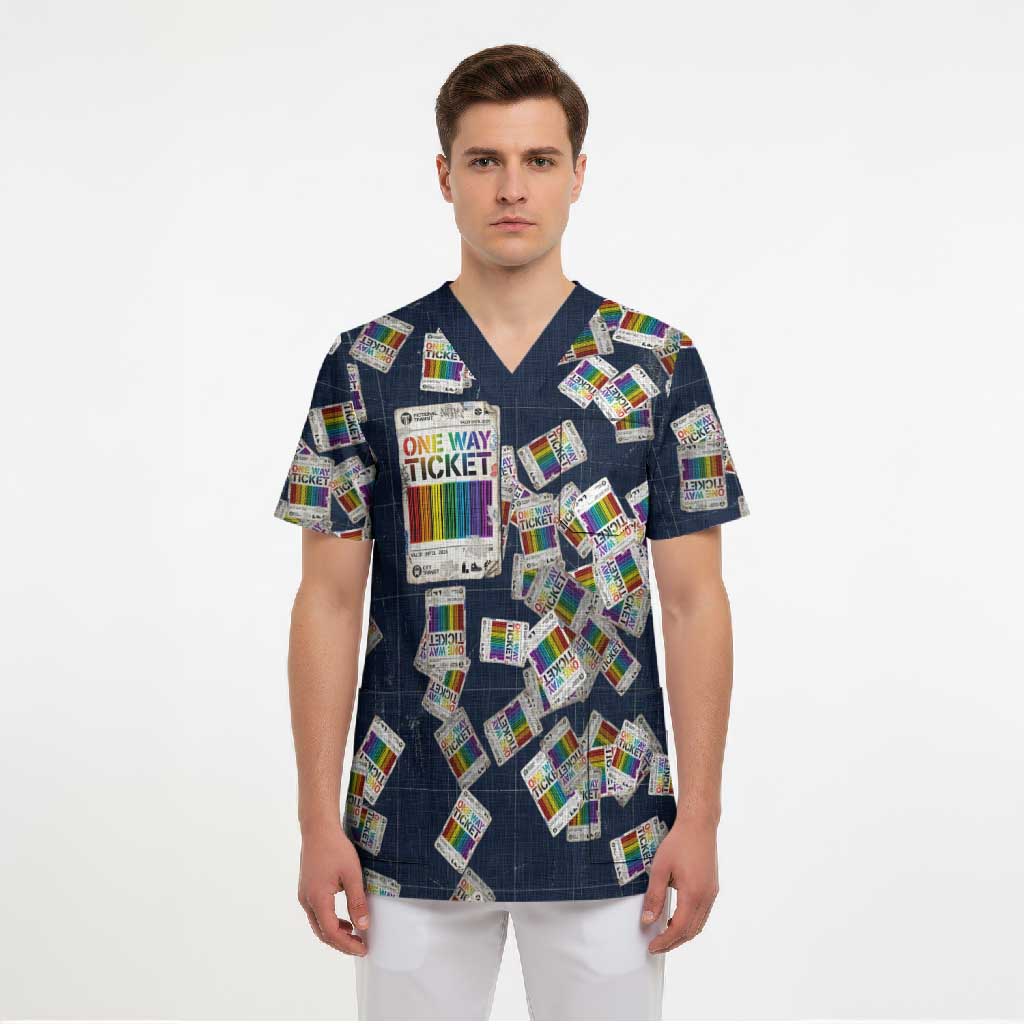 One Way Ticket Scrub Top Your Journey, Your Path, No Wrong Turns