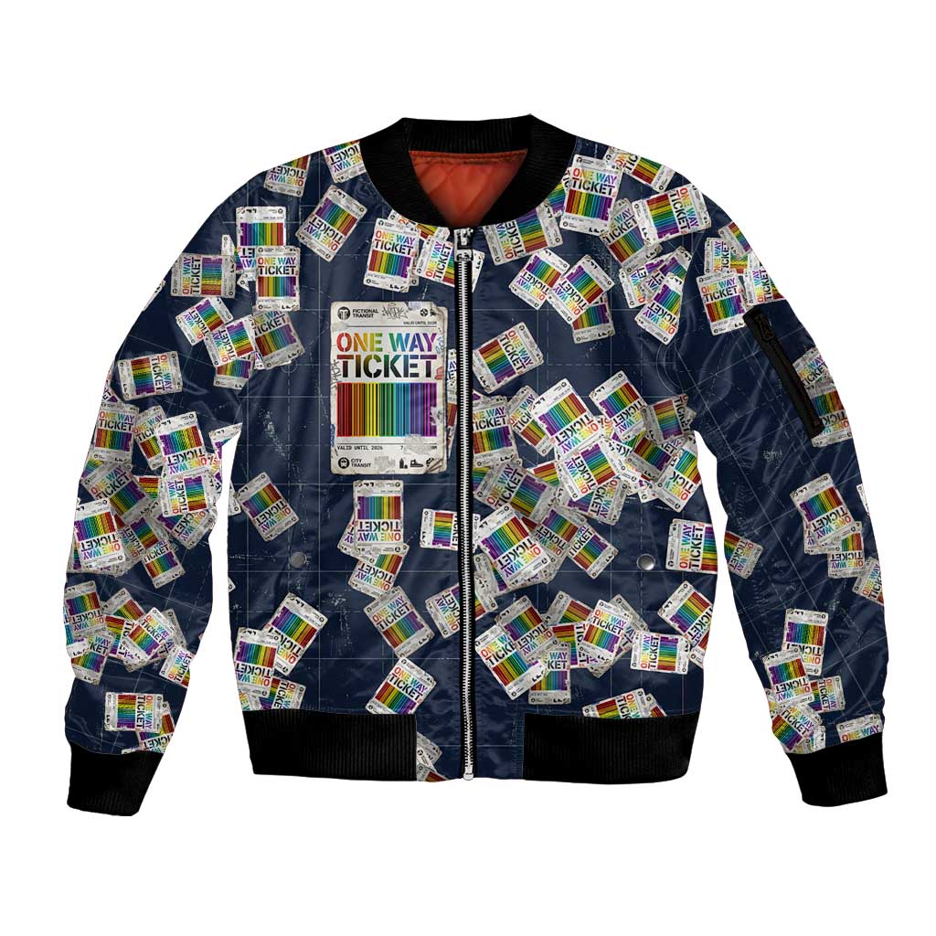 One Way Ticket Sleeve Zip Bomber Jacket Your Journey, Your Path, No Wrong Turns