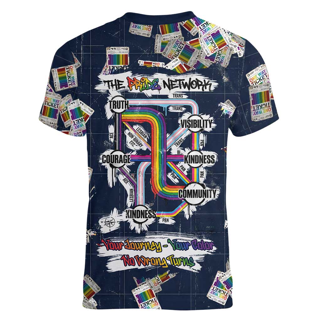 One Way Ticket Women V-Neck T-Shirt Your Journey, Your Path, No Wrong Turns