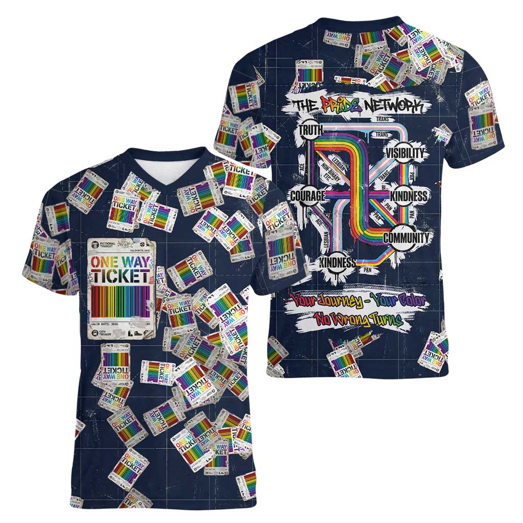 One Way Ticket Women V-Neck T-Shirt Your Journey, Your Path, No Wrong Turns
