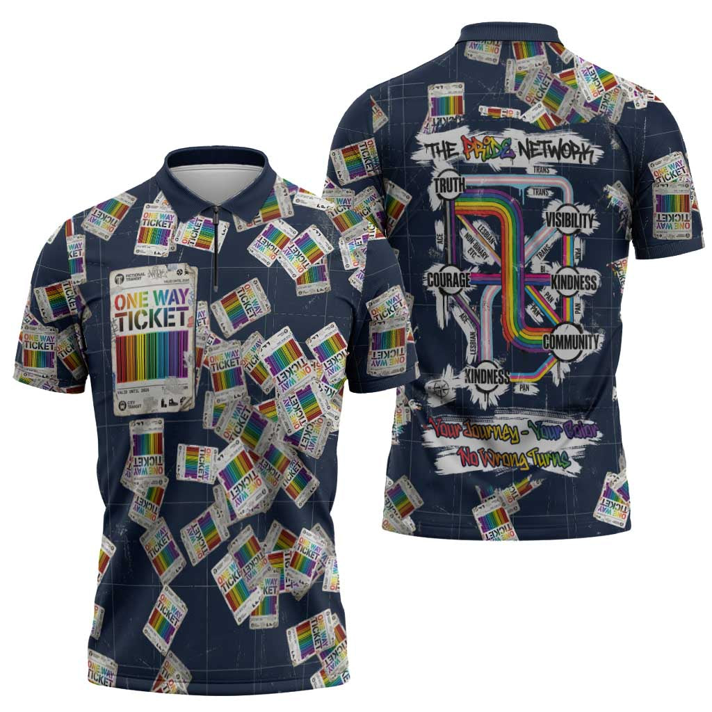 One Way Ticket Zipper Polo Shirt Your Journey, Your Path, No Wrong Turns
