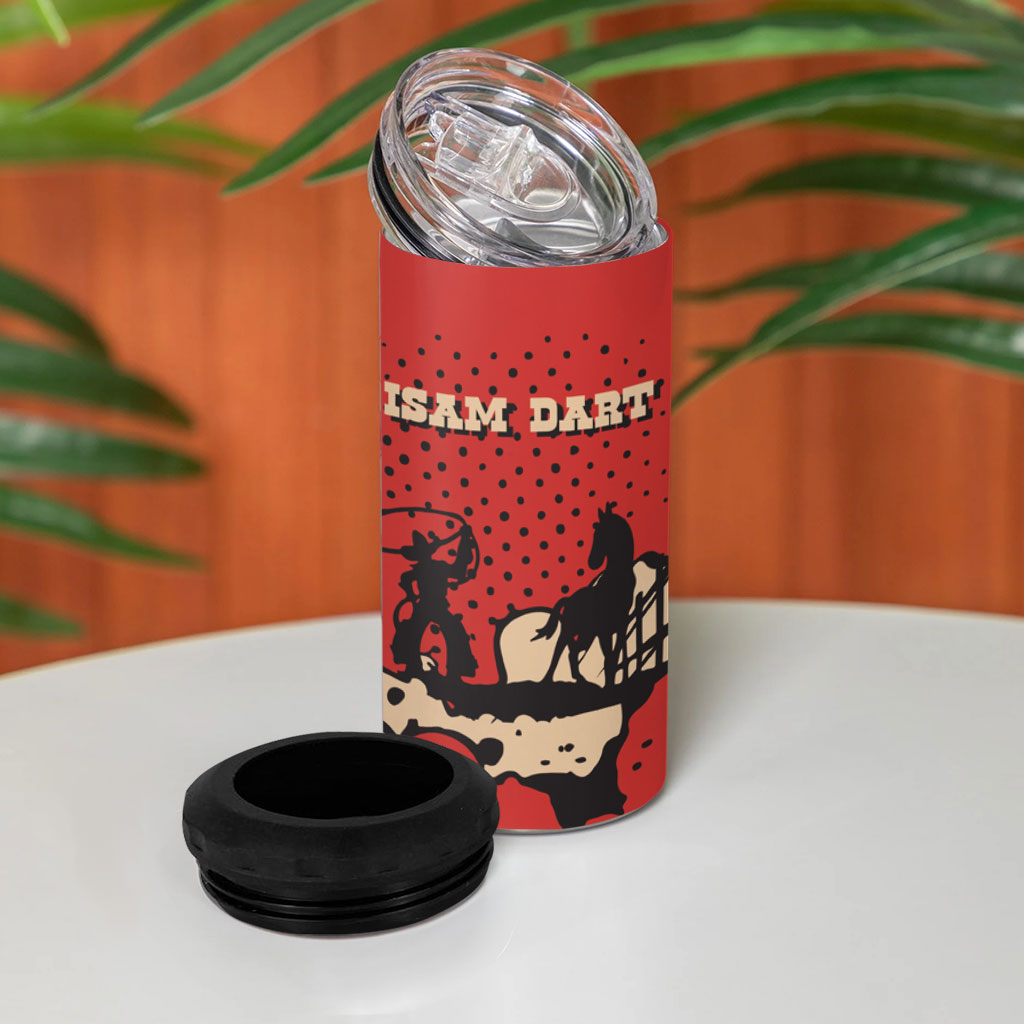 Isom Dart Black Cowboy 4 in 1 Can Cooler Tumbler Wild West Outlaw Vintage Comic Art