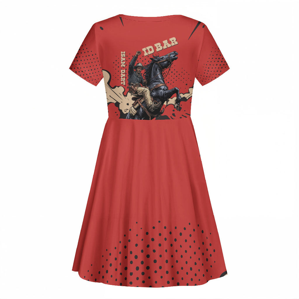 Isom Dart Black Cowboy Kid Short Sleeve Dress Wild West Outlaw Vintage Comic Art