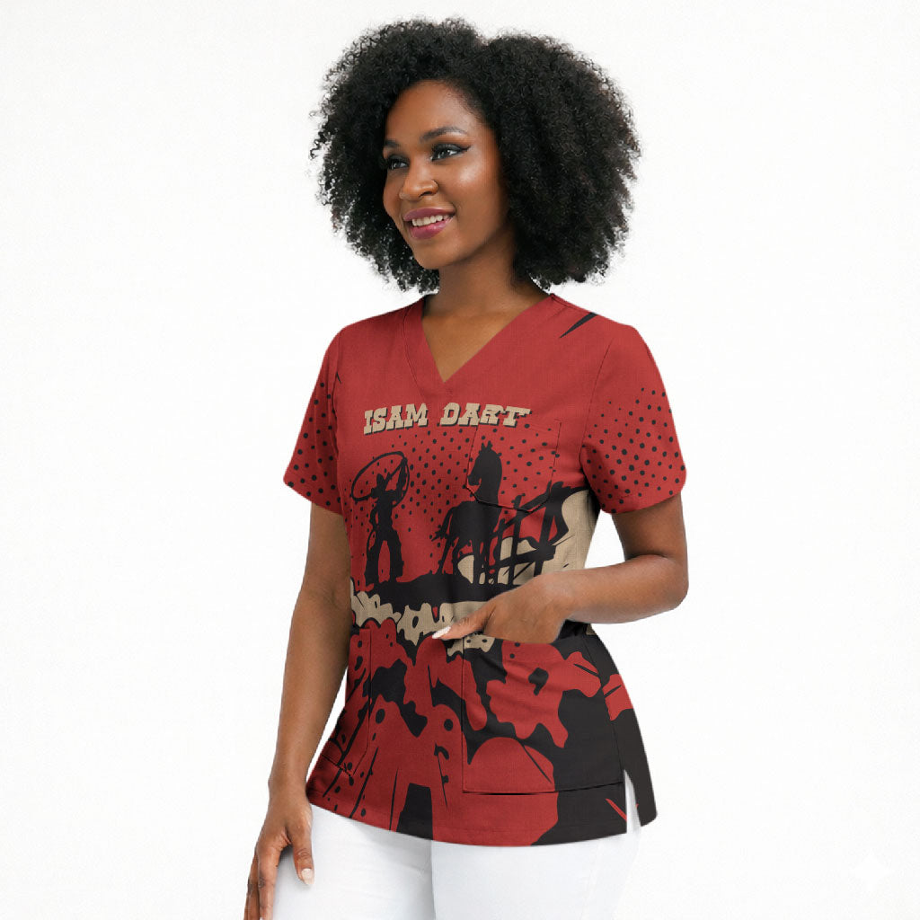 Isom Dart Black Cowboy Scrub Top Wild West Outlaw Vintage Comic Art