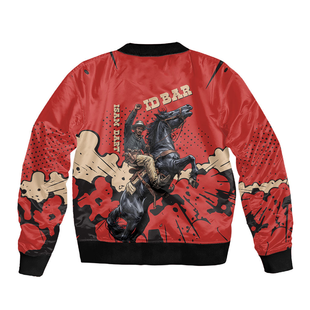 Isom Dart Black Cowboy Sleeve Zip Bomber Jacket Wild West Outlaw Vintage Comic Art