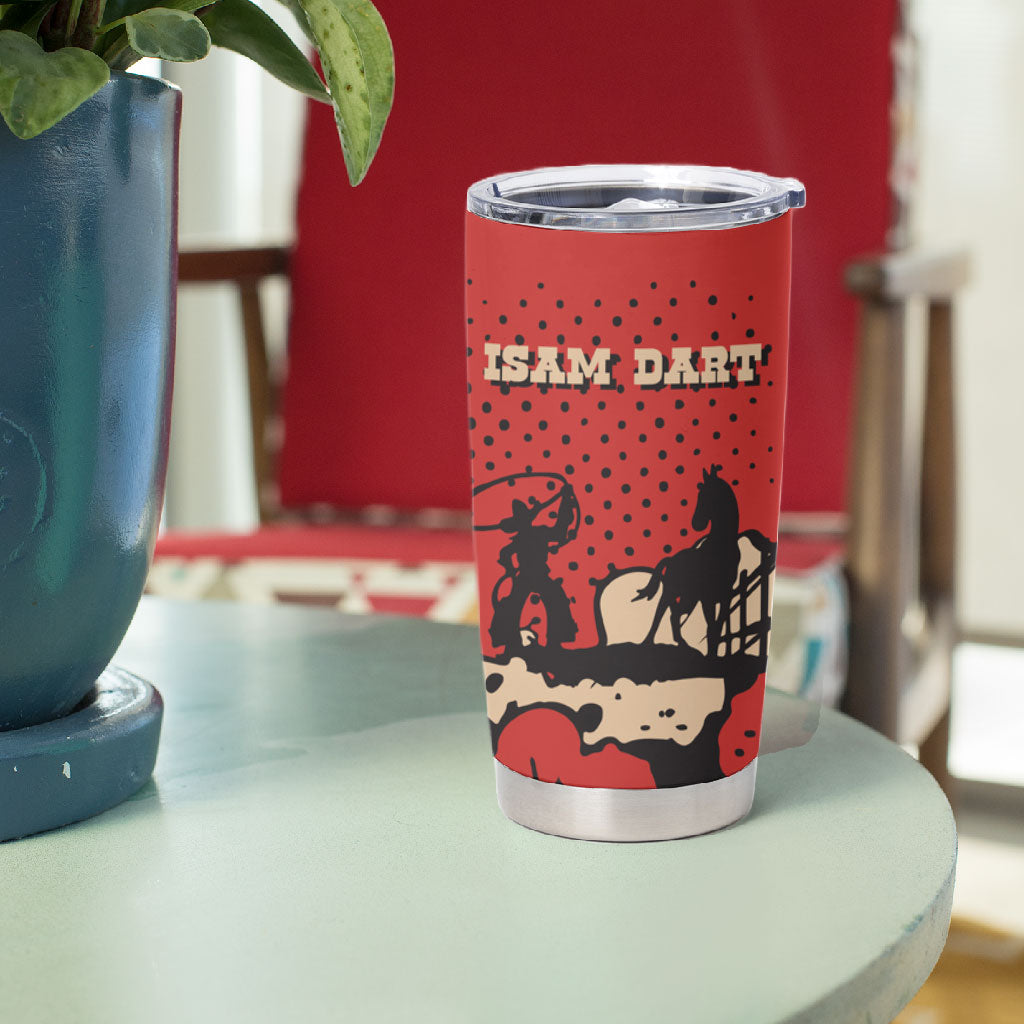 Isom Dart Black Cowboy Tumbler Cup Wild West Outlaw Vintage Comic Art