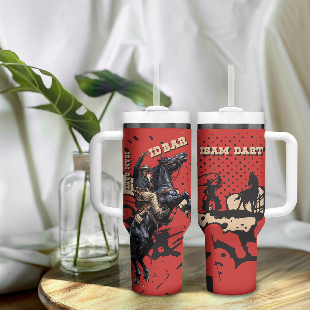 Isom Dart Black Cowboy Tumbler With Handle Wild West Outlaw Vintage Comic Art