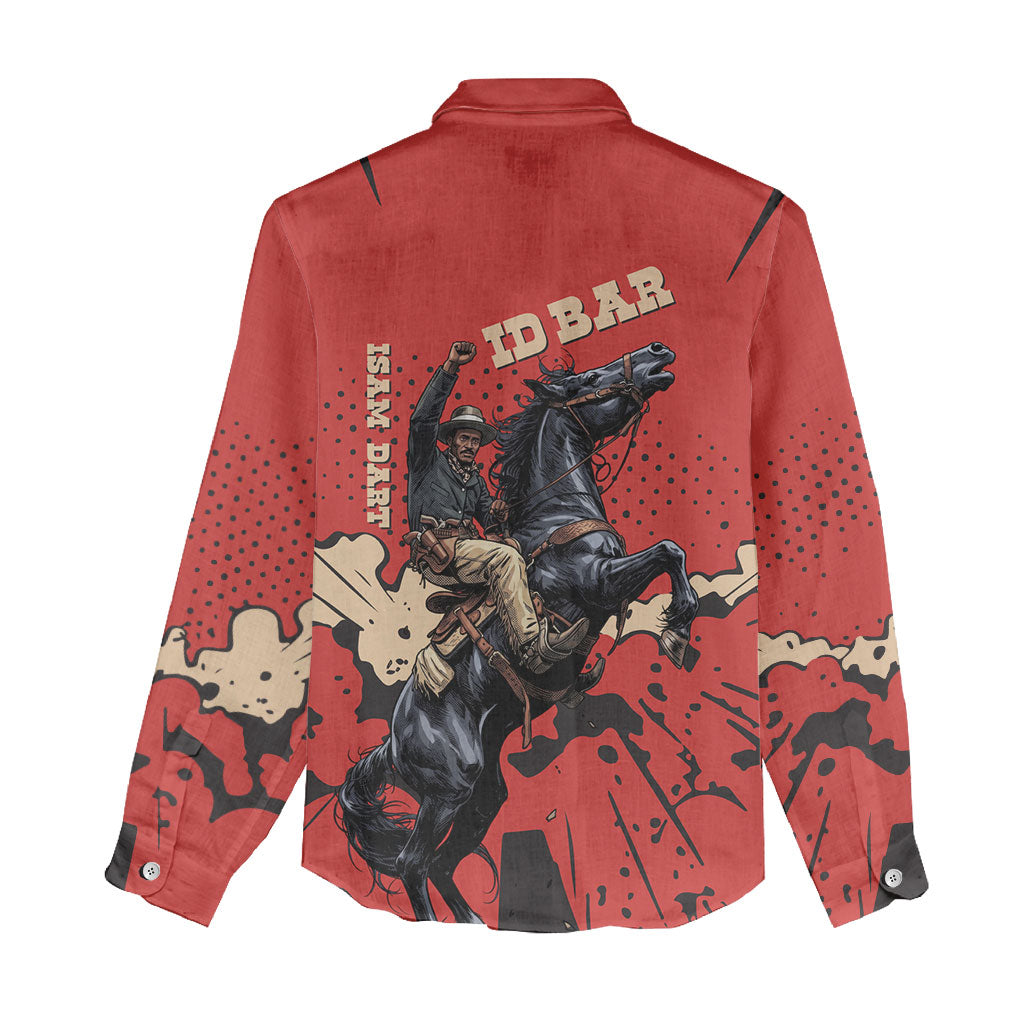 Isom Dart Black Cowboy Women Casual Shirt Wild West Outlaw Vintage Comic Art