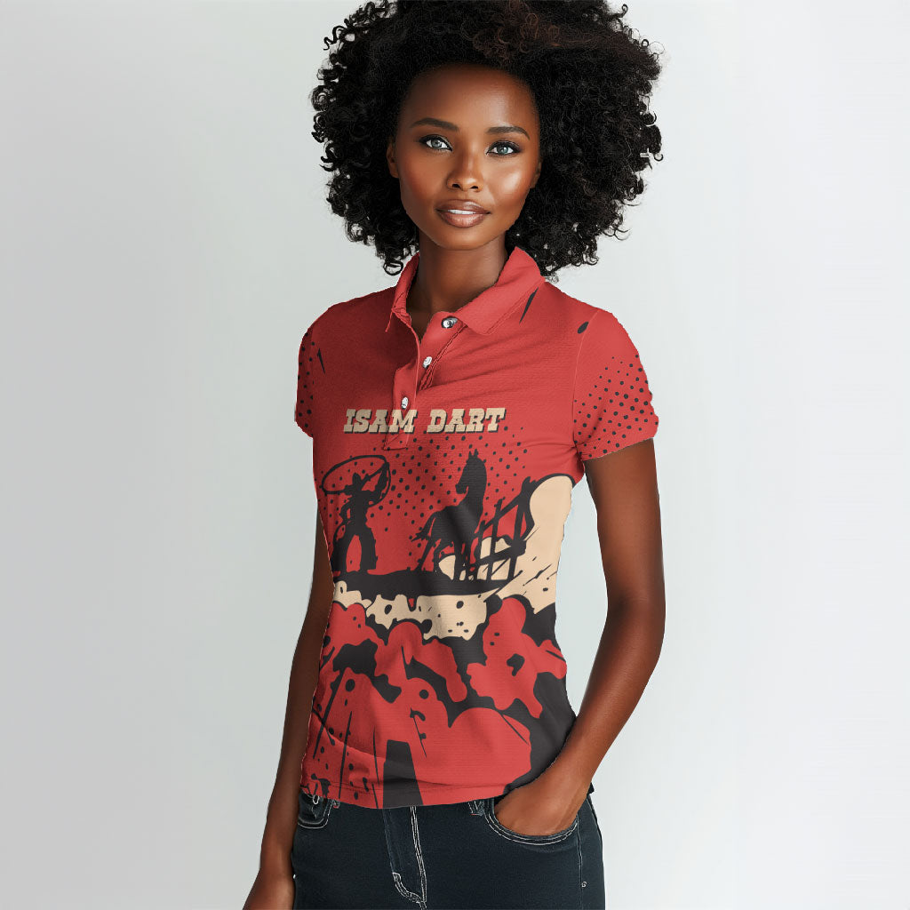 Isom Dart Black Cowboy Women Polo Shirt Wild West Outlaw Vintage Comic Art