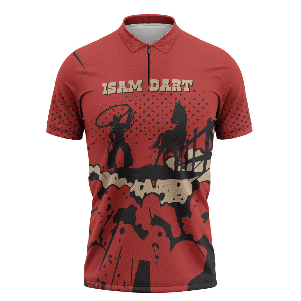 Isom Dart Black Cowboy Zipper Polo Shirt Wild West Outlaw Vintage Comic Art