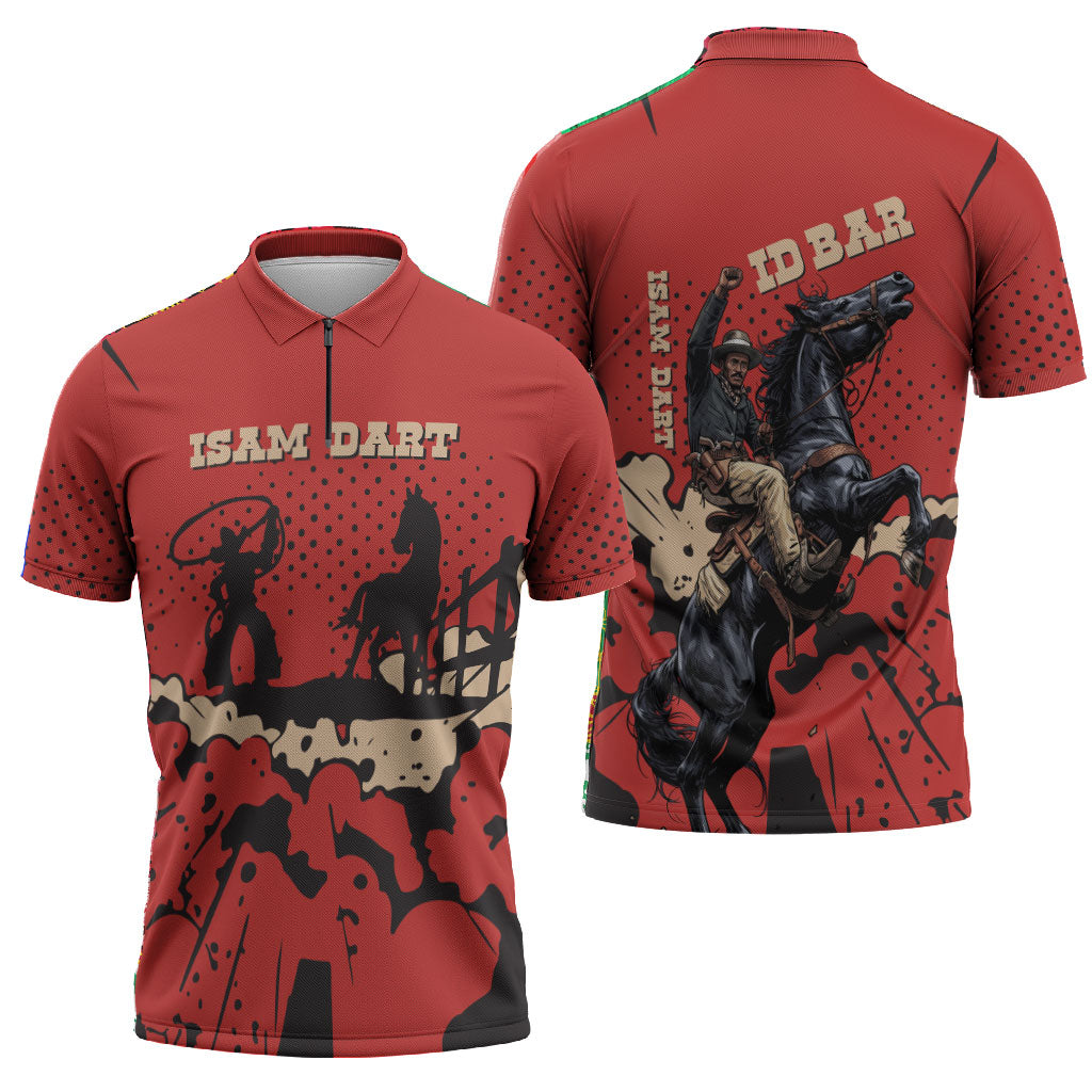 Isom Dart Black Cowboy Zipper Polo Shirt Wild West Outlaw Vintage Comic Art