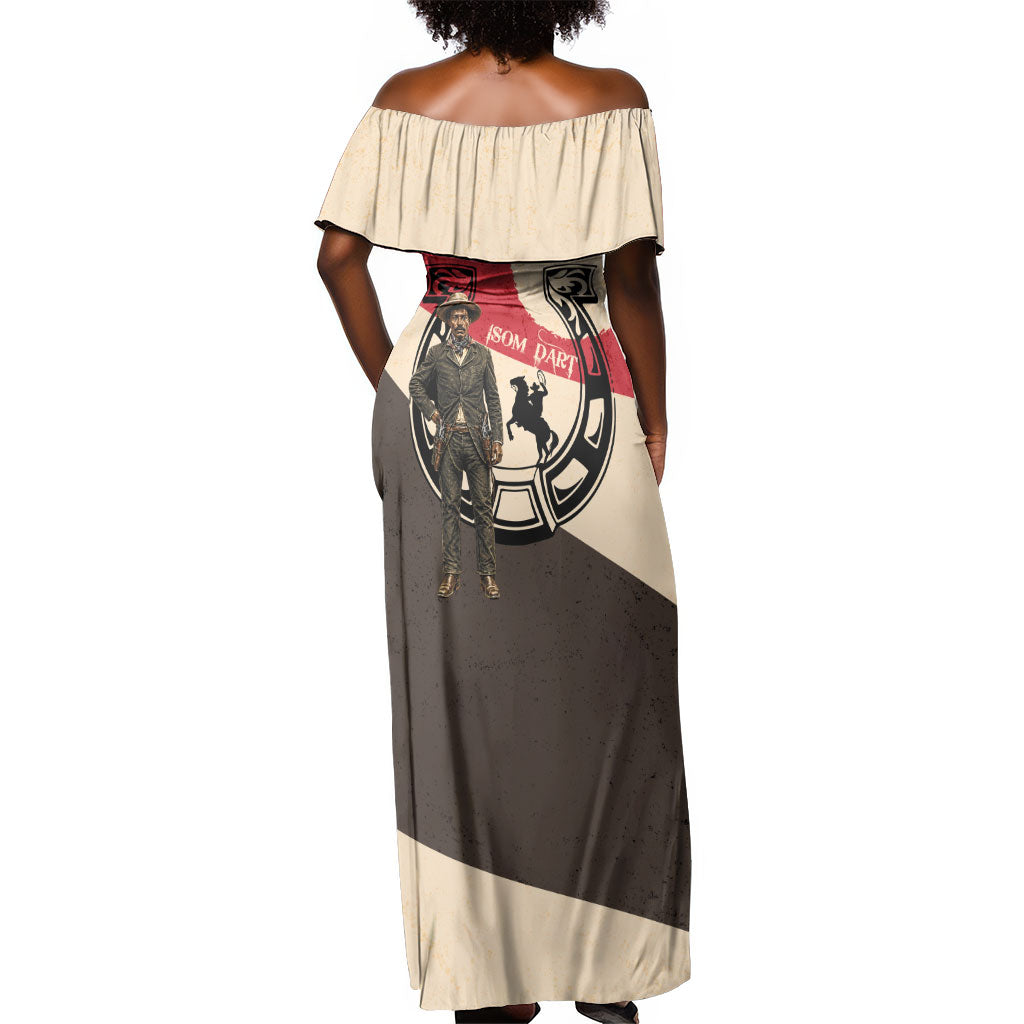 Isom Dart Legend Of The West Off Shoulder Maxi Dress Vintage Horseshoe Western
