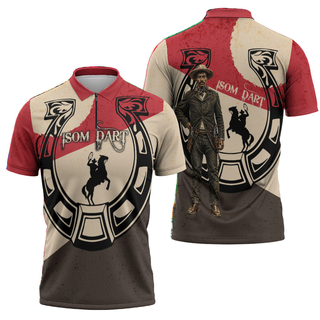 Isom Dart Legend Of The West Zipper Polo Shirt Vintage Horseshoe Western