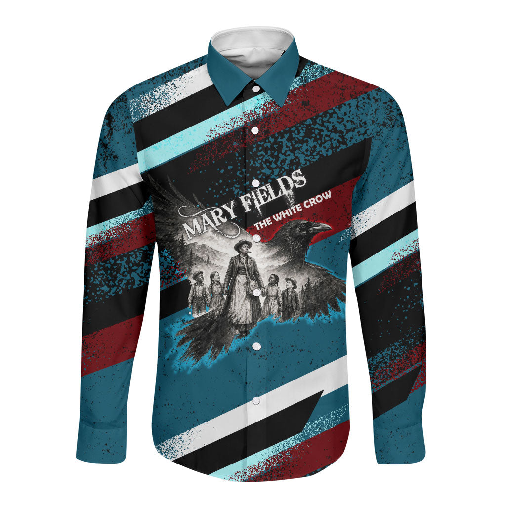 Mary Fields The White Crow Long Sleeve Button Shirt Vintage Grunge Wild West Portrait And Crow