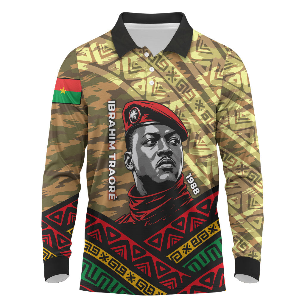 Ibrahim Traore Burkina Faso Long Sleeve Polo Shirt West African Revolutionary Art