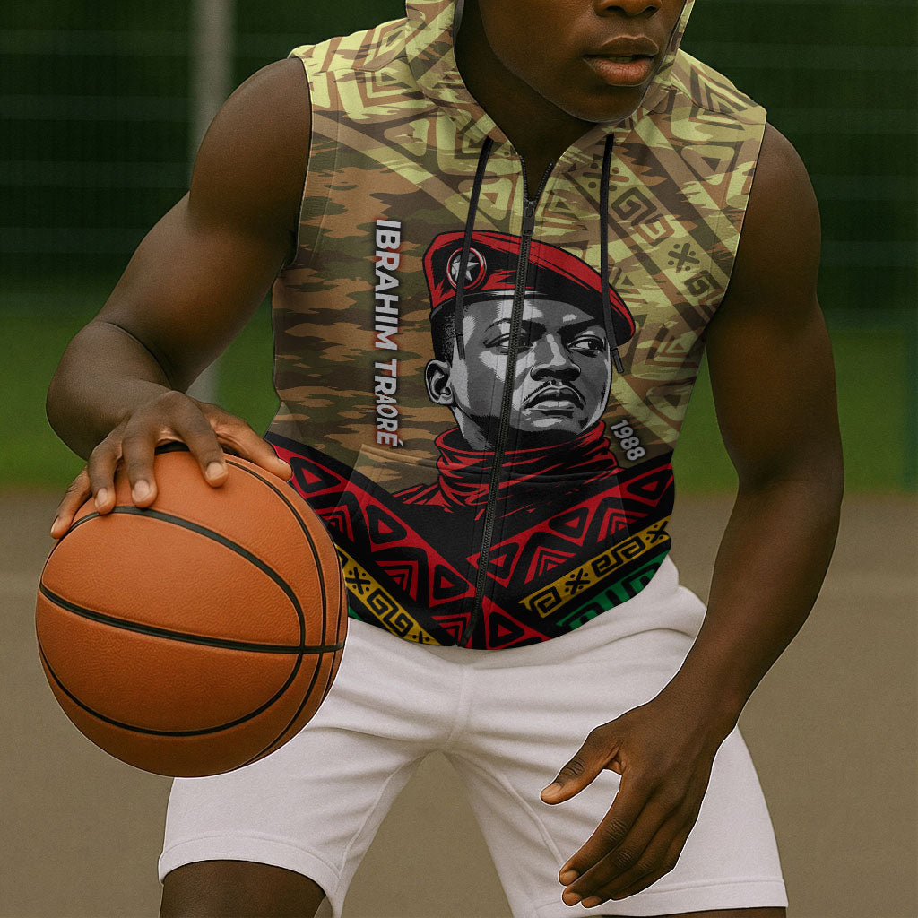 Ibrahim Traore Burkina Faso Sleeveless Zip Hoodie West African Revolutionary Art