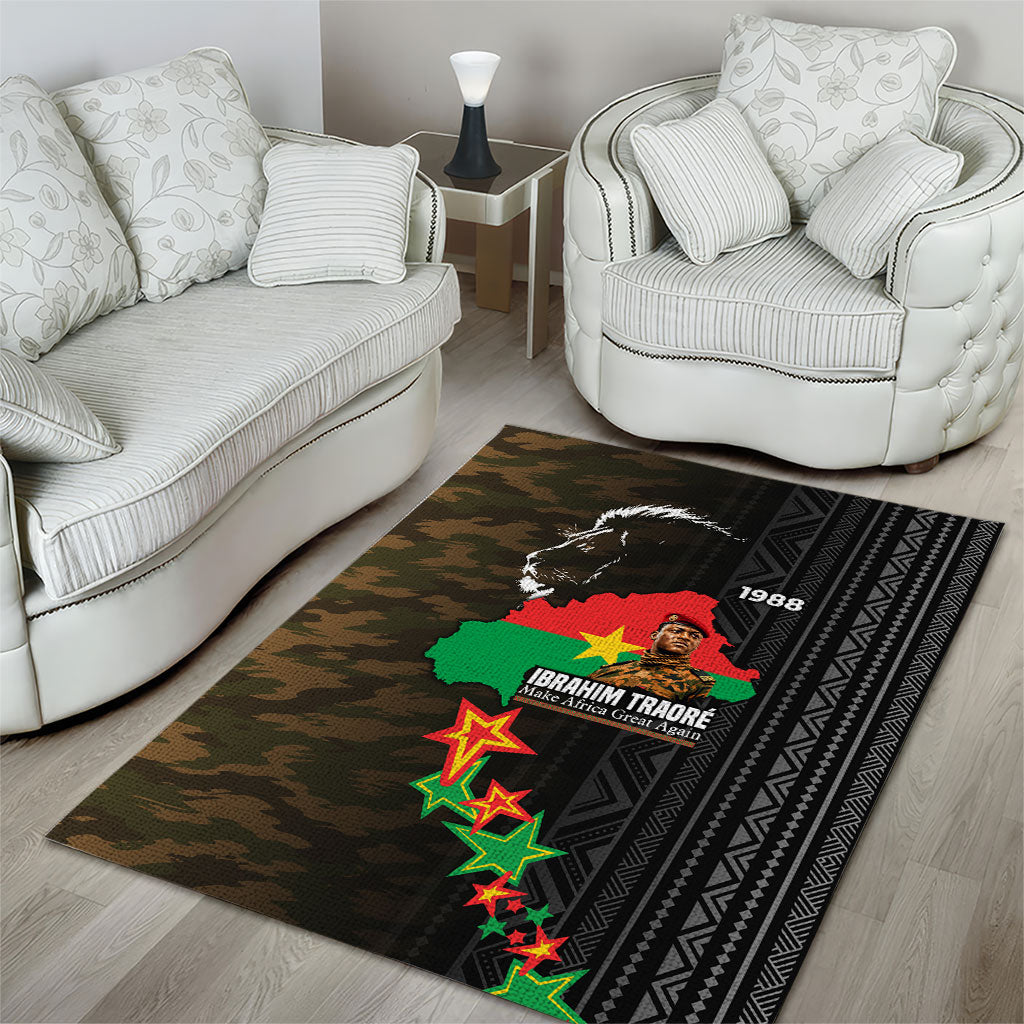 Ibrahim Traore Burkina Faso Make Africa Great Again Area Rug West African Patriotic Military Tribal Patterns